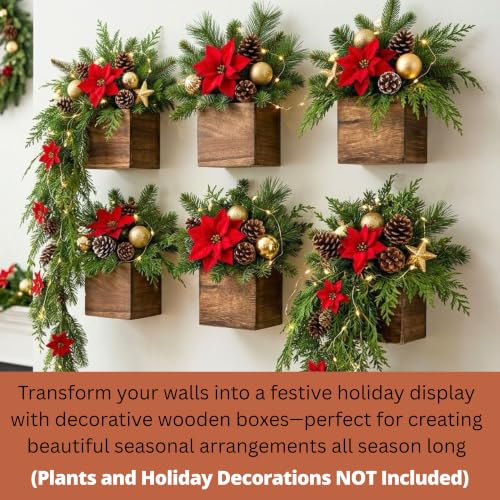 LaLaGreen Planter Boxes for Indoor Plant (4x4, 6 Pack) Wooden Wall Planters - size: 4x4" x 6 pack