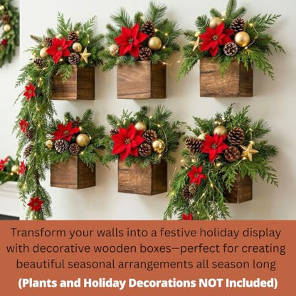 LaLaGreen Planter Boxes for Indoor Plant (4x4, 6 Pack) Wooden Wall Planters - size: 4x4" x 6 pack