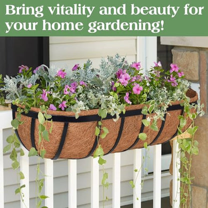 ZeeDix 24 Inch Railing Planter Box, 2 Pack Metal Window Box with Coco Liner