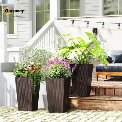 Outsunny 24 in Taper Tall Planters for Outdoor Plants Set of 3, Brown - color: Brown