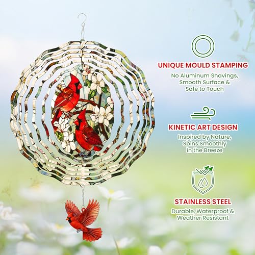FLAGWIX Cardinal Wind Spinner, 12 in Stainless Steel Garden Decor - color: Red - Cardinal
