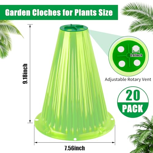 UQM 20 Pack Garden Cloches for Plants with Rotary Vent Cover Reusable - color: Green-20pc