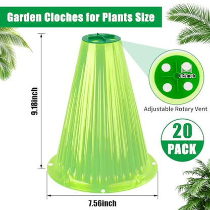 UQM 20 Pack Garden Cloches for Plants with Rotary Vent Cover Reusable - color: Green-20pc