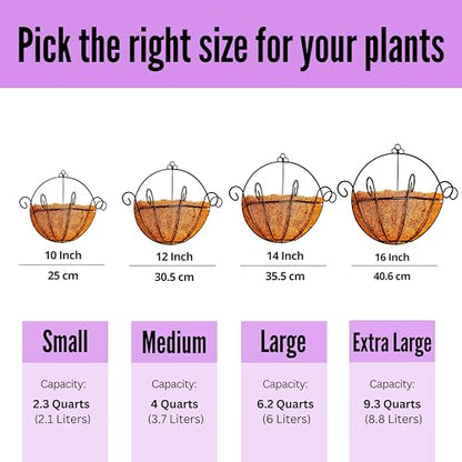 ShopLaLa Hanging Wall Planters (10 in, 4 Pack) Black Coco Liner Flower Pots - size: 10" (25cm) x 4 Pack