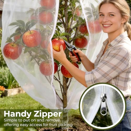 Fruit Tree Netting Cover with Zipper & Drawstring, 2 Packs 6ft x 6ft Insect Bird Barrier Netting for Garden Protection, Ultra Fine Mesh Garden Netting - size: 6 x 6 ft(2 Packs)