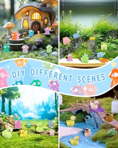 Piemow 180 Pcs Mini Resin Animals Kit, Luminous Landscape Figurines Decor