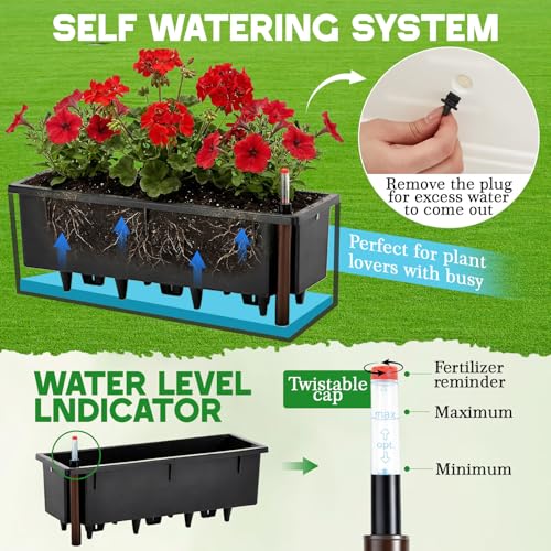 2 Pack Hanging Wall Planter Boxes 40" Large White Rectangular Flower Box with Window Bracket Self Watering System Railing Planter Outdoor Plant Pot Container Deck Rail Fence Balcony