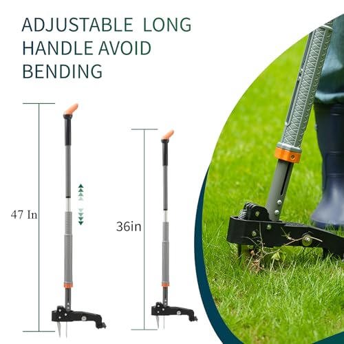 47 Inch Weed Puller Tool, 4 Claw Stand Up Weed Puller Tool, Heavy Duty Gardening Weed Hand Remover, Adjustable Weed Puller for Yard Outdoor. Without Bending, Pulling, or Kneeling