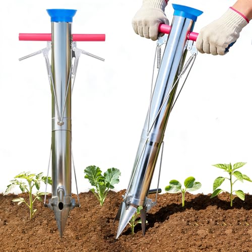 BAUSATZ 2 Pieces Bulb Transplanter Tool Garden Bulb Planter Tool Long 34inch Stand-up Vegetable Transplanter Stainless Steel Plant Seedling Transplanter Bulb Planter Dibber