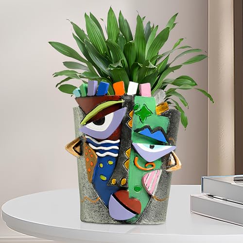 Mrlikale Abstract Face Planter Pots, Unique Head Planter with Drainage Hole - color: Abstract Face 1, size: Large