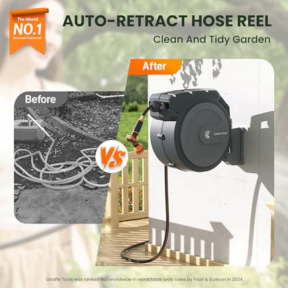 Giraffe Tools Retractable Garden Hose Reel 1/2"78FT Wall Mount Auto Rewind - size: 1/ 2"78 ft