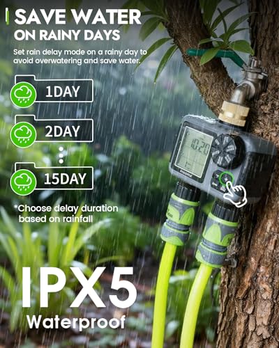 Insoma 2-Zone Sprinkler Timer with Brass Inlet, Water Hose Timer with Auto/Manual Modes + Rain Delay, Big LCD Display, for Garden, Yard Lawn, IPX5 Waterproof & Save Water - size: 2 Zone-V2.0