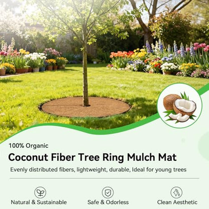 ZeeDix 24 Inch Coconut Fiber Tree Ring Mulch Mat, 6 Pack Tree Mulch Ring - color: 6 Pack, size: 24 Inch