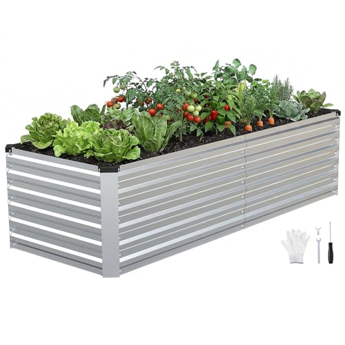 INNO STAGE Galvanized Metal Raised Garden Bed 8×3×2FT, Silver, 1 Pack - color: Silver, size: 8×3×2ft