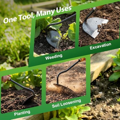 All-Steel Hardened Hollow Hoe, 2026 Japanese Garden Hand Hoe/Sickle Weed Puller Tool, Sharp Composite Steel Hand Weeder with Wood Handle for Digging, Loosening Soil & Planting