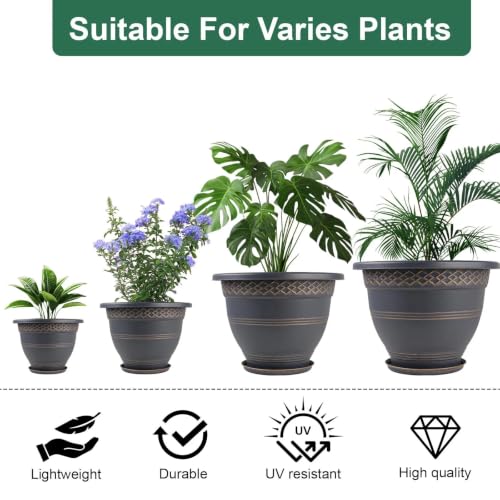 Usocik 10 Inch Plant Pots, 4 Pack, Copper Plaid - color: Copper