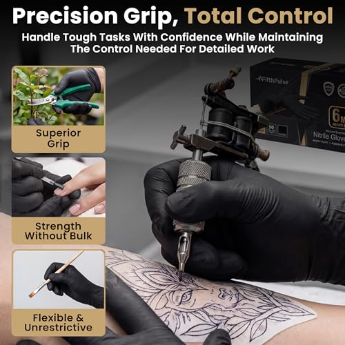 FifthPulse 6 Mil Black Nitrile Gloves, Heavy Duty Mechanic and Food Grade Glove - Powder-Free, Latex-Free Medical Exam Gloves - style: X Large