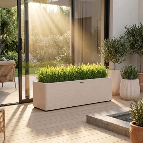 31" Rectangular Outdoor Planter - Handmade Fiberglass Composite - color: Off White, size: Medium