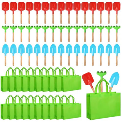 Liliful 60 Pcs Kids Gardening Tools Set Garden Shovel Rake Trowel Tote Bags