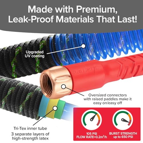 Pocket Hose Ballistic Double UV Edition 100 FT Expandable Garden Hose w/Pocket Pivot Swivel Connector, Anti-Burst Sleeve Reinforced w/Bulletproof Fiber, Lightweight, No-Kink, Compact, AS SEEN ON TV - size: 100 FT