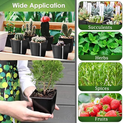 100 Pcs 2.6" Square Nursery Pots for Seeds - Thickened Reusable Plastic Seedling Pots with 60 Plant Labels & Tools - Seed Starter Pots with Drainage for Succulents, Flowers, Cuttings & Greenhouse