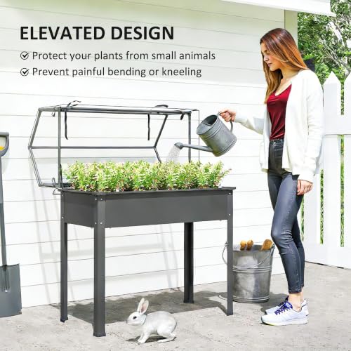 Outsunny Raised Garden Bed with Flip-Up Cover, 39.4"x18.9"x48.8", Dark Gray - color: Dark Gray