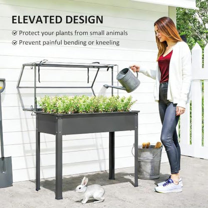 Outsunny Raised Garden Bed with Flip-Up Cover, 39.4"x18.9"x48.8", Dark Gray - color: Dark Gray