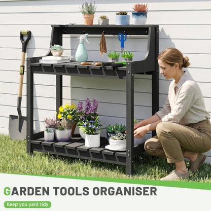 Outdoor HDPE Garden Potting Bench Weatherproof Potting Table Outside - color: Black
