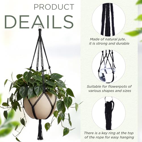 EBOOT 2 Pack 48 Inch Macrame Plant Hanger, Black, 4 Legs - color: Black, size: 48 Inch