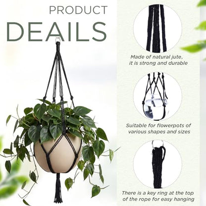EBOOT 2 Pack 48 Inch Macrame Plant Hanger, Black, 4 Legs - color: Black, size: 48 Inch