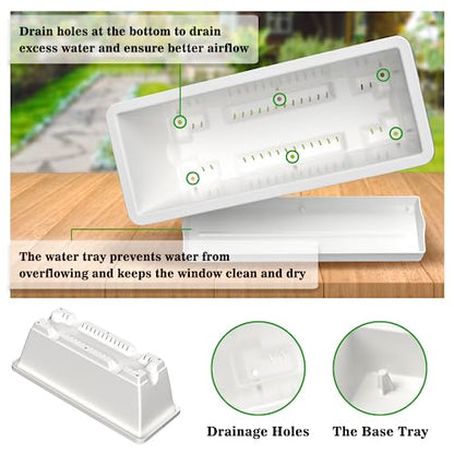 8pcs Rectangle Window Boxes Planters, 17 Inches Long Window Sill Planter Box Outdoor, Plastic Rectangular Window Flower Herb Pots Indoor with Drainage Holes and Trays for Garden Windowsill Light Grey - color: Light Grey