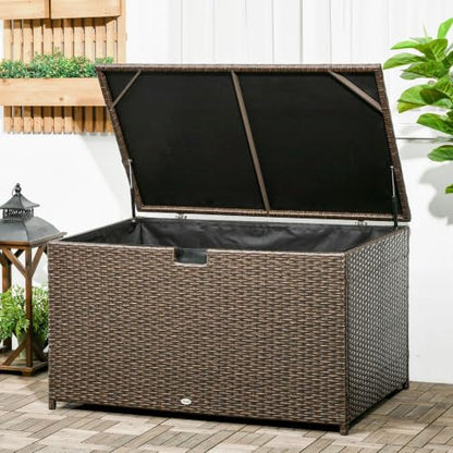 Outsunny 113 Gallon Deck Box Rattan Outdoor Storage Box Brown