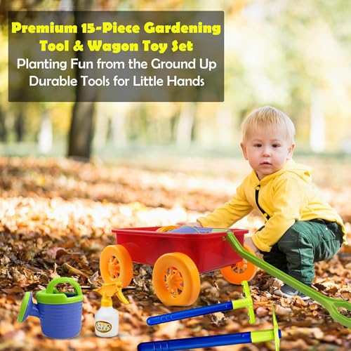 Dimple Red Garden Wagon & Tools Toy Set, 15 Pc Kids Gardening Play Set - color: Red