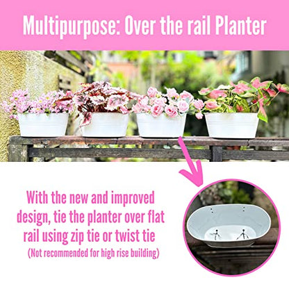 LaLaGreen Large Rail Planter (11.8 in, 12 Pack) White Metal Deck Pots - size: 11.8" (30 cm) x 12 Pack