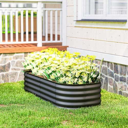 Outsunny 5' x 2' x 1' Galvanized Raised Garden Bed Kit, Dark Gray - color: Dark Gray, size: 5' x 2' x 1'