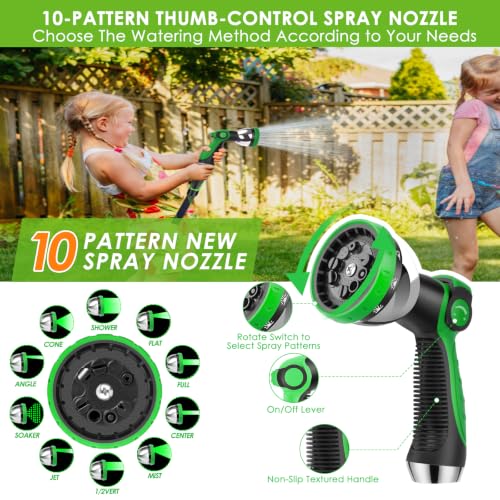 75 ft Non-Expanding Garden Hose, 360° Anti-Kink Swivel Fittings - color: Green, size: 75ft