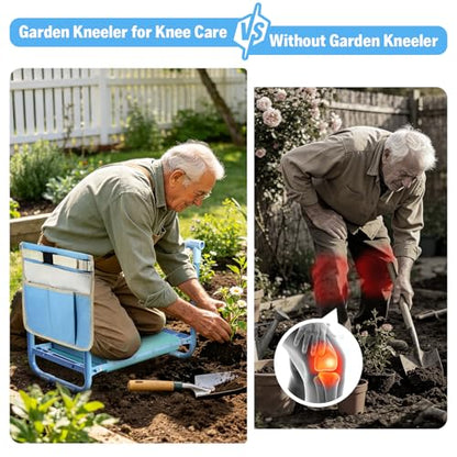 Garden Kneeler and Seat Heavy Duty, Foldable Gardening Stool Bench - color: Blue