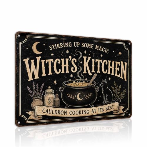 Halloween Metal Art Sign Witch's Kitchen Cauldron Cooking Decor - color: 10A