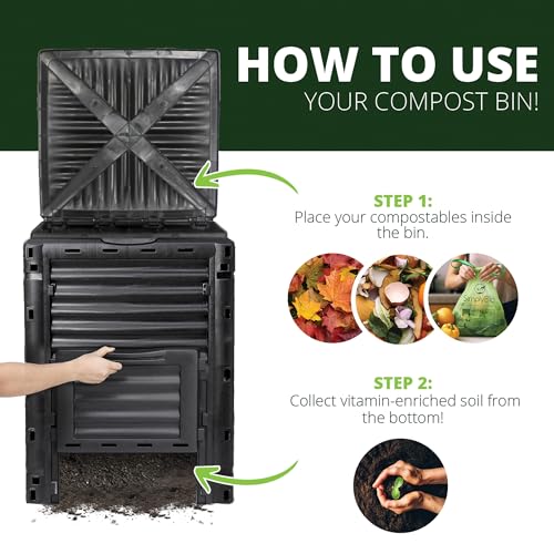Simply Bio Garden Compost Bin from BPA-Free Material - 80 Gallon (300 L) Large Outdoor Compost Bin, Easy Assembly, Lightweight, Fast Soil Creation, Black - size: 80-Gallon