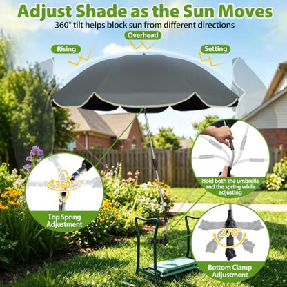 Garden Kneeler Umbrella with Clamp,42” Canopy, UPF50+ Sun Protection - color: Grey