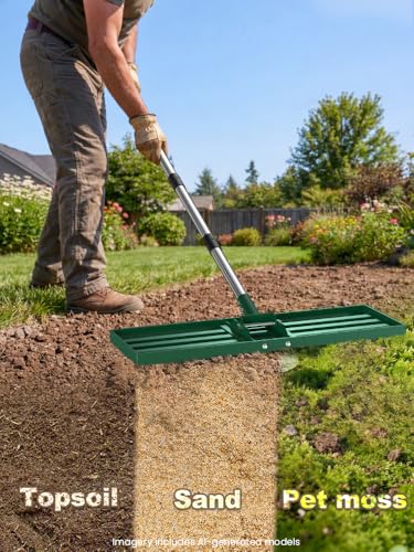 Lawn Leveling Rake, 30x10 in Adjustable Leveler for Yard & Garden