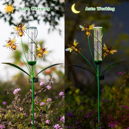 Solar Rain Gauge with 7-Inch Plastic Tube, Bee Decor - color: Yellow Bee
