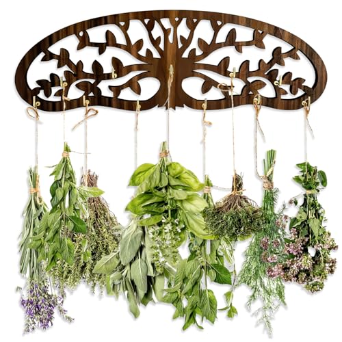 Herb Drying Rack - Wall Mounted Tree Design Holds 11 Bouquets