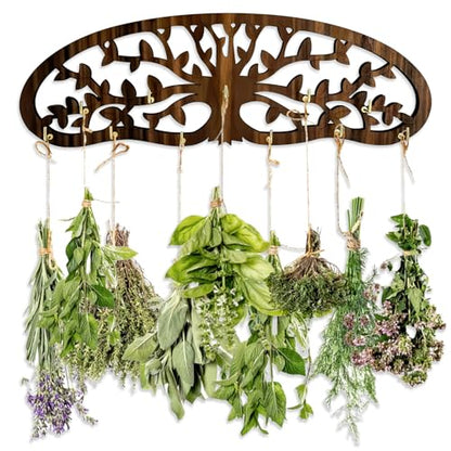 Herb Drying Rack - Wall Mounted Tree Design Holds 11 Bouquets