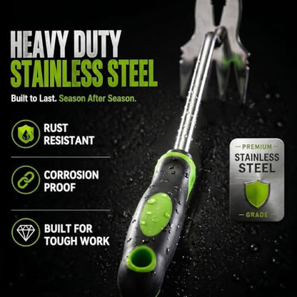 Weed Puller Tool, 2-in-1 Hand Weeder and Root Remover, Heavy Duty Stainless Steel Weeding Tool for Deep Roots, Ergonomic Garden Weed Pulling Tool for Lawn and Yard - Green (Green) - color: Green