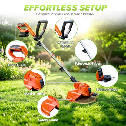 Electric Weed Wacker Eater String Trimmer Weed Whacker Battery Operated 21V - color: Orange