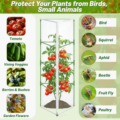 3Pcs 67"x12.6"x12.6" Garden Bird Netting for Triangle Tomato Cage - size: Triangle Cage Covers（Cover Only）