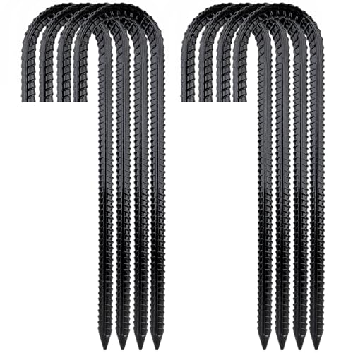 Garden Stakes Galvanized Steel, 12IN J Hook Ground Anchors Heavy Duty Rebar Stakes for Outdoor Decorations, Tent, Fencing and Landscape 8 Pack - style: J-12IN