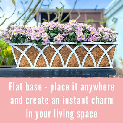 LaLaGreen Wall Planter (30 Inch, 2 Pack)White Metal Rectangular Hanging Flower Box Window Boxes Planters with Coco Liner, Flower Basket Plant Holder Deck Rail Railing Patio Horse Trough Balcony Fence - size: 30 Inch x 2 Pack