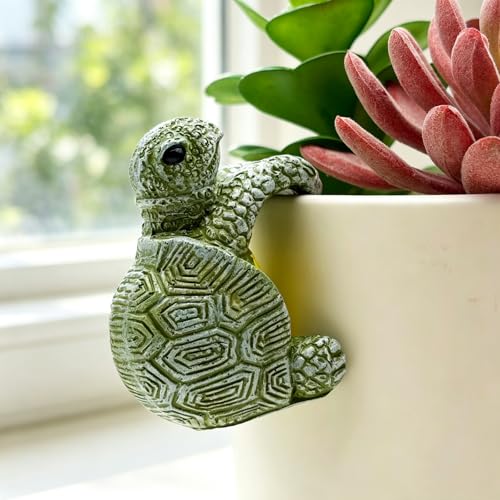 Cute Climbing Tortoise Flower Pot Hugger Figurine, Small Resin Hanging Turtle Statue Plant Pot Decoration for Indoor Outdoor Home Garden Patio Lawn Yard Ornaments - color: Green Tortoise